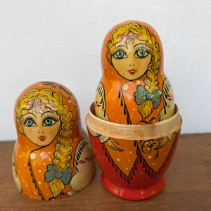 Vintage Russian Nesting Dolls, Matryoshka Wooden Russian Dolls, Hand painted, Bone With Braid image 10