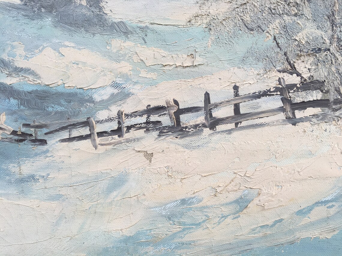 Antique Winter Landscape Oil Painting Snowy Cabin In The | Etsy