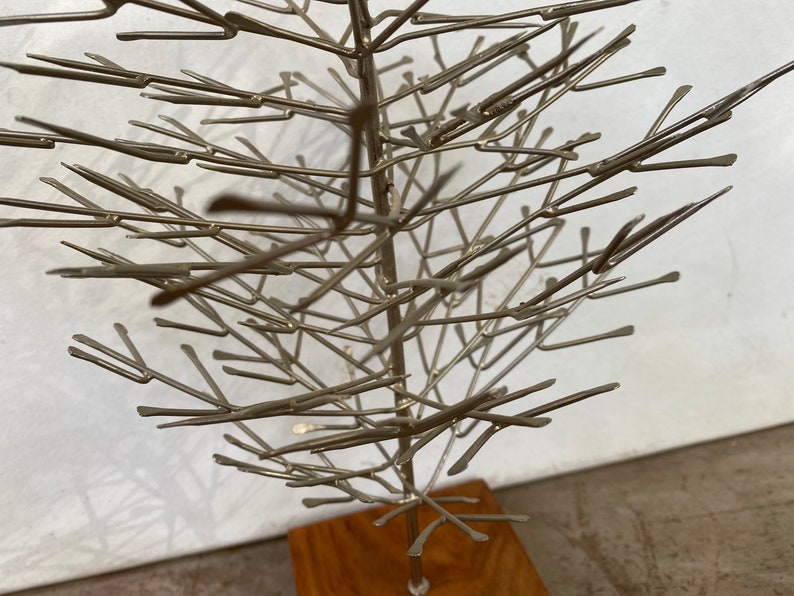 Metal Christmas Tree, Repurposed Nails, Holiday Tree, With Wooden Base, Table Top Tree, Alternative, Man Cave image 4