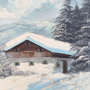 Antique Winter Landscape Oil Painting Snowy Cabin In The | Etsy