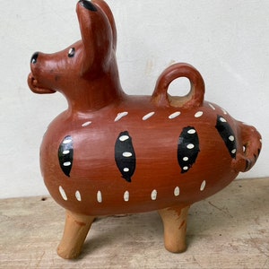 Vintage 80's Guatemalan Dog Bank, Pottery Dog, Central American Ceramics, Street Vendor Art, Unsigned, Animal Figure, Primitive Ethnic image 4