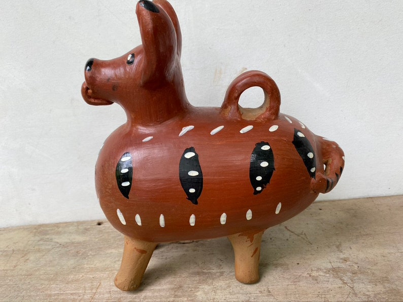 Vintage 80's Guatemalan Dog Bank, Pottery Dog, Central American Ceramics, Street Vendor Art, Unsigned, Animal Figure, Primitive Ethnic image 4