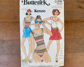 Body vintage Butterick 5396 Kenzo, talla 14, falda y shorts, ropa de verano, falda sin cortar, busto 34, diseñador Kenzo Takada.