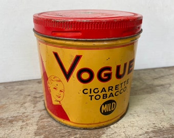 Vintage Vogue Cigarette Tobacco Tin, Woman's Face, Red And Yellow, Tobbacianna, Man Cave, Nice Graphics, Art Deco Design