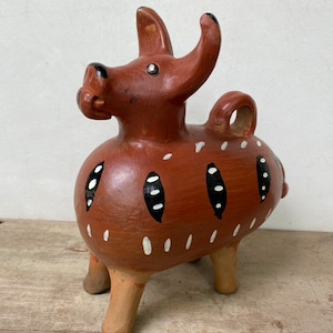 Vintage 80's Guatemalan Dog Bank, Pottery Dog, Central American Ceramics, Street Vendor Art, Unsigned, Animal Figure, Primitive Ethnic image 1