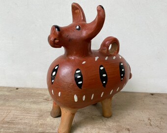 Vintage 80's Guatemalan Dog Bank, Pottery Dog, Central American Ceramics, Street Vendor Art, Unsigned, Animal Figure, Primitive Ethnic