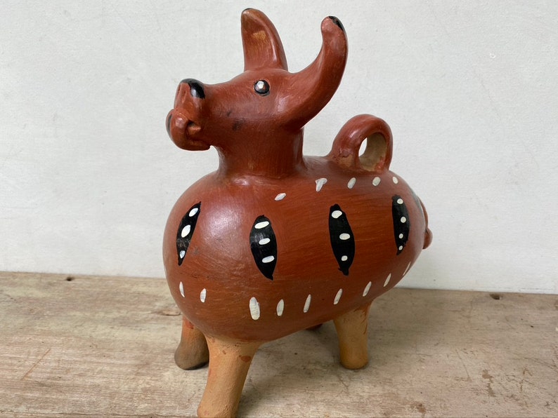 Vintage 80's Guatemalan Dog Bank, Pottery Dog, Central American Ceramics, Street Vendor Art, Unsigned, Animal Figure, Primitive Ethnic image 1