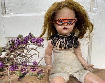 Antique Creepy Doll, Halloween Witch Girl, Girl With Mask, Shabby Doll, Haunted House Doll, Broken Arm