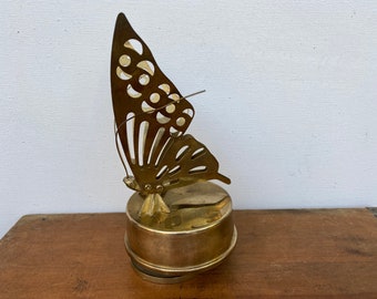 Mid Century Brass Butterly Music Box, Good Corporation, Music 1975 Song "Feelings"