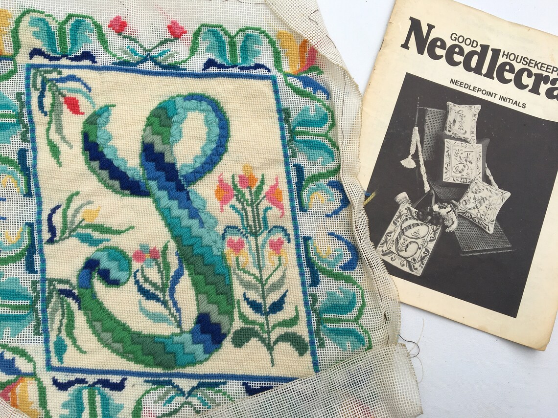 70's Monogram Inital S Needlepoint Initial S Names That Etsy