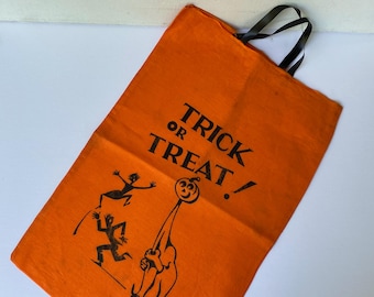 Vintage Cloth Trick Or Treat Bag, Halloween Decor, Muslin Type Fabric With Plastic Handles