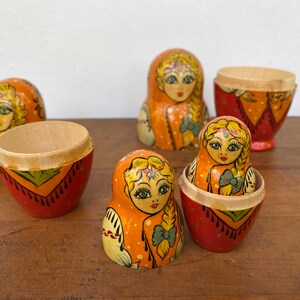 Vintage Russian Nesting Dolls, Matryoshka Wooden Russian Dolls, Hand painted, Bone With Braid image 9