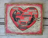 Wedding gift, love art, heart collage, falling in love, affordable original art, anniversary present, circus acrobats
