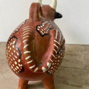 Vintage Folk Art Bull Bank, 80's Guatemalan Street Art, Ranch Farmhouse Art, Stylized Pottery, Cattle, Bovine Art, Primitive image 5