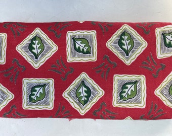 Vintage Barkcloth Fabric By Everfast Fabrics, Red With Green Leaves, Pattern Bali, Partially Cut Yardage Read Description, MCM Fabric