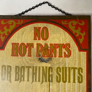 70's Antique Style Sign, George Nathan Look, Wooden Sign, Hot Pants, Bathing Suits, Risque Humor, Restaurant Signage, Dining Sign image 3
