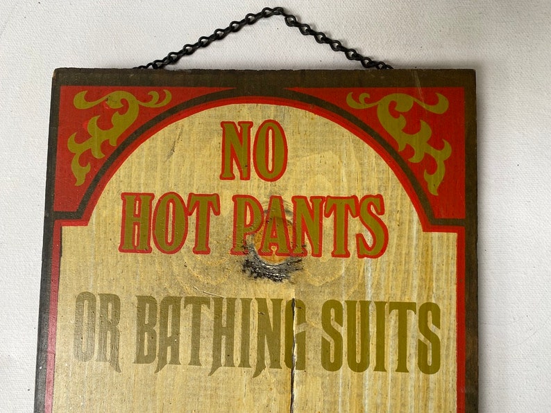 70's Antique Style Sign, George Nathan Look, Wooden Sign, Hot Pants, Bathing Suits, Risque Humor, Restaurant Signage, Dining Sign image 3