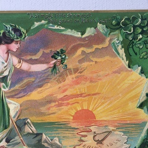 Vintage St. Patrick's Day Post Card, Erin's Isle, Sunset, Shamrocks, Irish Beauty, Tuck's Post Card image 3