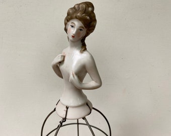 Porcelain Half Doll Lamp, Marie Antoinette, Light Still Working, Boudoir Doll, Wire Cage Base, Repurpose