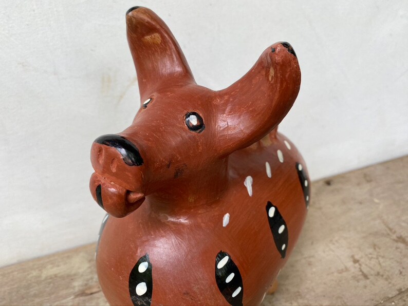 Vintage 80's Guatemalan Dog Bank, Pottery Dog, Central American Ceramics, Street Vendor Art, Unsigned, Animal Figure, Primitive Ethnic image 8