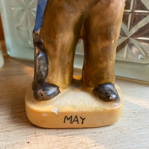 Vintage May Birthday Boy Figurine, Gardener, Garden Lover, Boy In Overalls, Boy Holding Shovel, May Birthday Figurine image 6