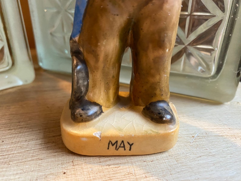 Vintage May Birthday Boy Figurine, Gardener, Garden Lover, Boy In Overalls, Boy Holding Shovel, May Birthday Figurine image 6