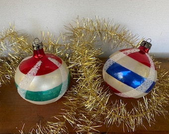 Vintage Stripe Swirl Ornaments Made In Poland, Red White Blue, Green Red White, 2-1/2", Set Of 2