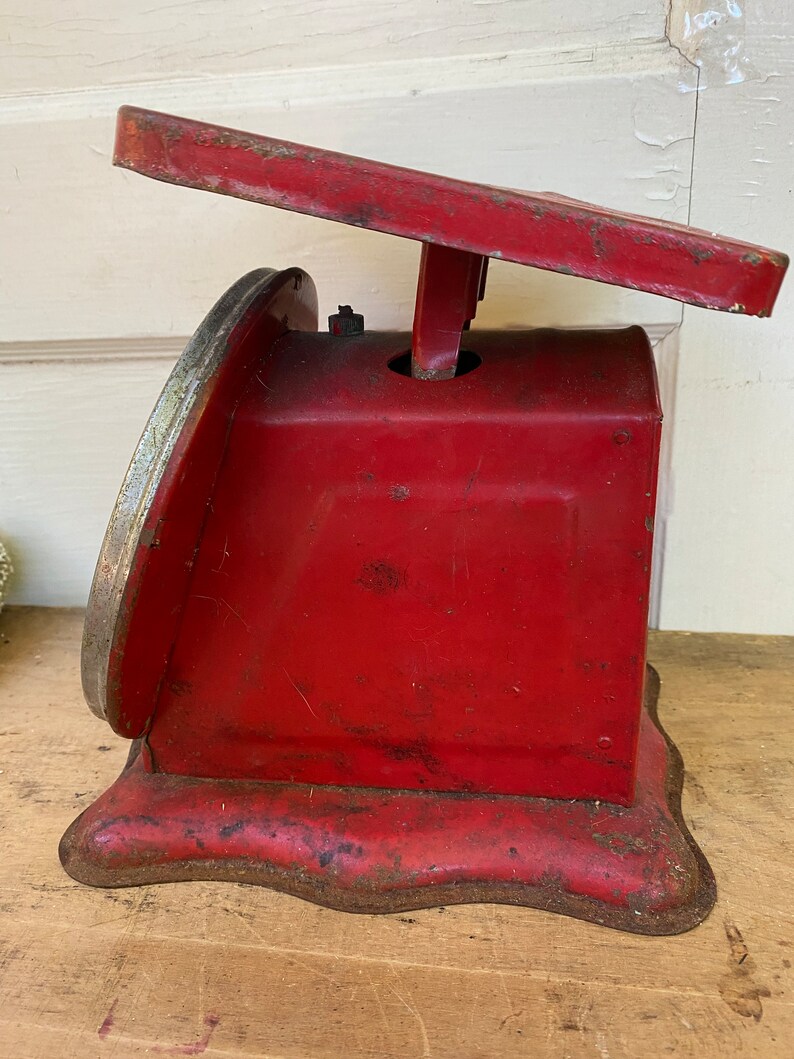 Antique American Family Kitchen Scale, Aqua And Red, Made In Chicago, Farmhouse Decor, Christmas Vignette, Shabby, READ ALL image 4