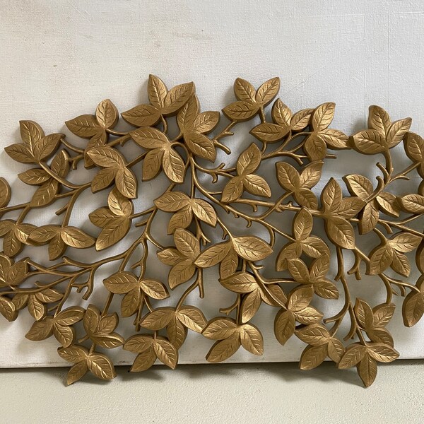 Mid Century Modern Resin Gold Tone Leaf Wall Hanging, 4767, Dated 1969,  Trieste Company, Serene Zen Look, Botanical Wall Decor