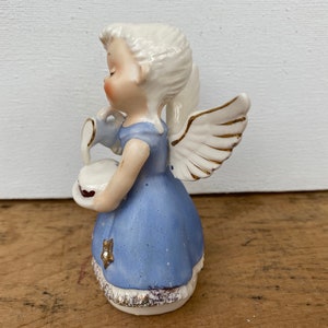 Kitschy Aquarius Angel, Nippon Yoko Boeki Birthday Angel, Zodiac, Astrology, Vintage Blue Angel With Rhinestones, Water Bearer image 3