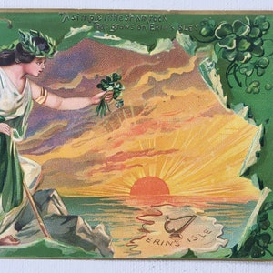 Vintage St. Patrick's Day Post Card, Erin's Isle, Sunset, Shamrocks, Irish Beauty, Tuck's Post Card image 4