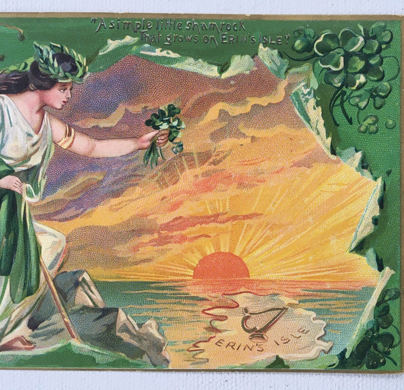 Vintage St. Patrick's Day Post Card, Erin's Isle, Sunset, Shamrocks, Irish Beauty, Tuck's Post Card image 4