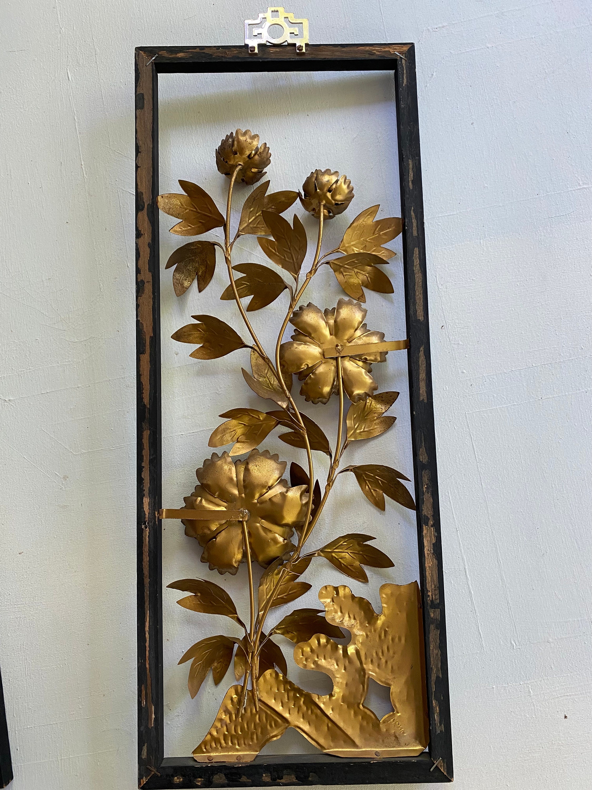 MCM Set Of 2 Framed Metal Floral Wall Hangings Brass Tone Etsy