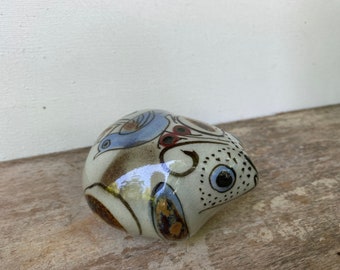 Vintage Tonala Ceramic Frog, Ken Edwards Look, Blue Bird Frog, El Palomar, Mexico, Folk Art, Housewarming, Good Omen