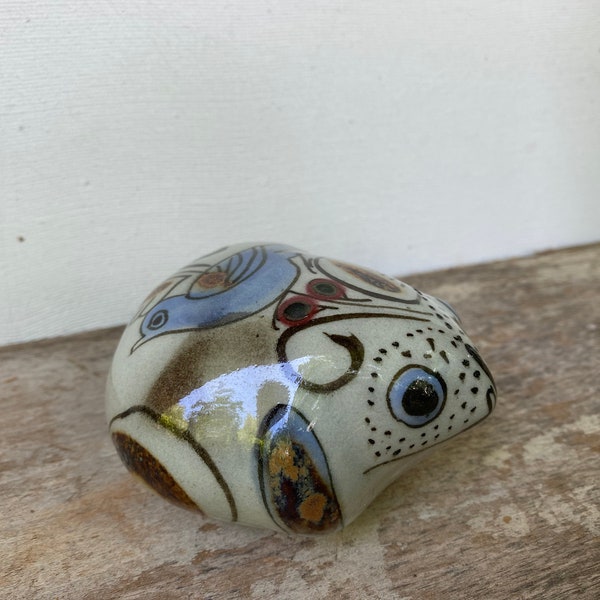 Vintage Tonala Ceramic Frog, Ken Edwards Look, Blue Bird Frog, El Palomar, Mexico, Folk Art, Housewarming, Good Omen