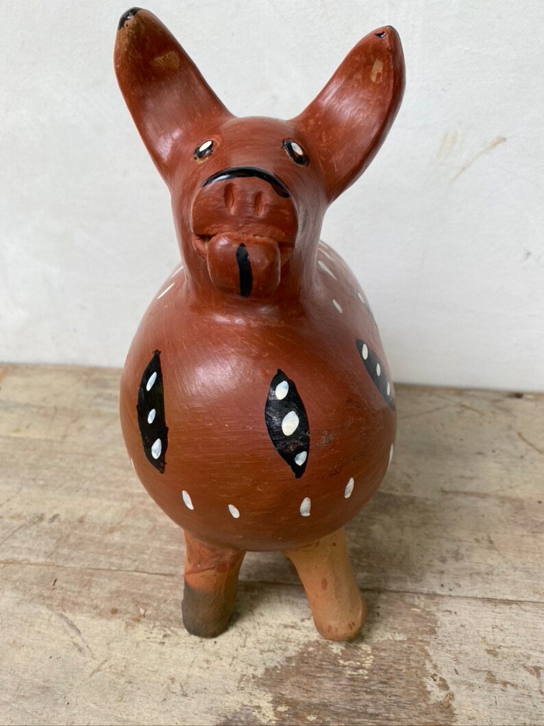 Vintage 80's Guatemalan Dog Bank, Pottery Dog, Central American Ceramics, Street Vendor Art, Unsigned, Animal Figure, Primitive Ethnic image 3