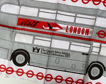 1977 Queen's Silver Jubilee, Tea Towel, London Celebrations , Double Decker Bus, Vintage, By Ulster, Irish Linen, Never Used, Souvenir