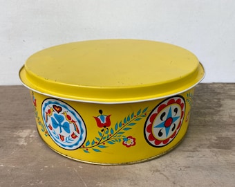 Vintage Bachman Pretzel Tin And Tray Tin, Pennsylvania Dutch Design, Yellow Kitchen Decor, Farmhouse, Hex Signs