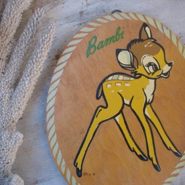 Vintage Bambi Wood Wall Plaque Walt Disney Nursery Decor Kitsch Art Fawn Deer Lovers