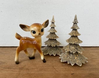 Mid Century Mod Hard Plastic Blue Eyed Deer, Fawn, Christmas Decor, Big Eye Deer Figurine