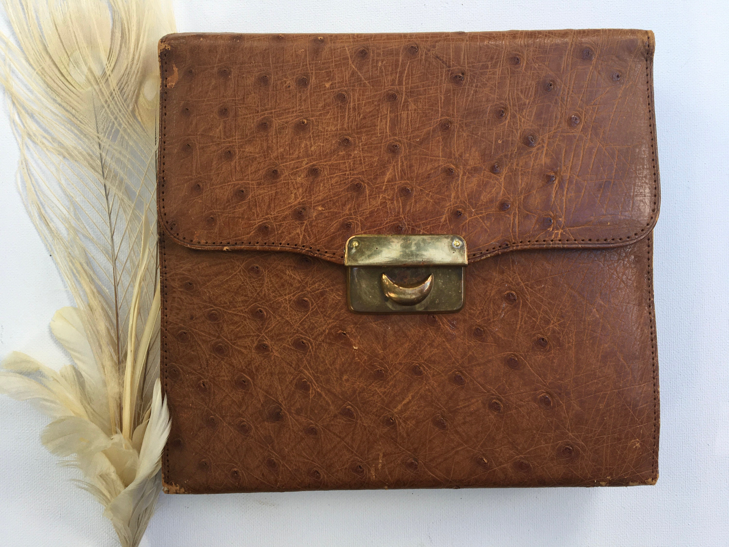 Vintage Rumpp Ostrich Leather Jewelry Case Box