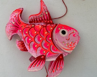 Vintage Hanging Fish, Asian Fish, 3D Fabric Fish With Sequins, Fish Mobile