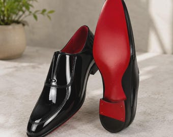 Zapatos de vestir para hombre Christian Louboutin – Oxfords de charol negro con suela roja, zapatos clásicos para esmoquin.