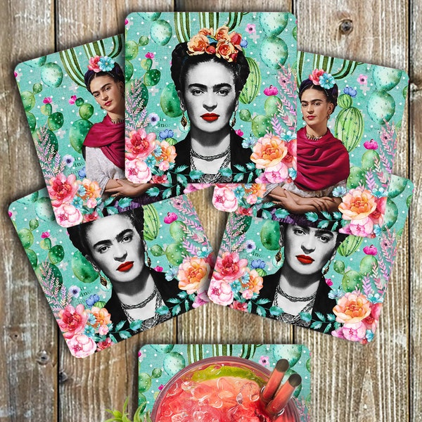 Frida Kahlo Drink Coasters, Set Of 6 Non Slip Tough Neoprene, Frida Coasters, Frida Kahlo Decor