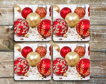 Christmas Bauble Drink Coasters, Set of 4 Neoprene Coasters, Christmas Decor