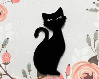 Black Cat Acrylic Brooch - Brooches/Pins, Cat Accessories, Cat Jewellery