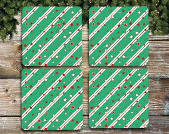 Christmas Wrapping Paper Drink Coasters Set of 4 Non Slip Neoprene Coasters
