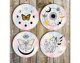 Celestial Mix, Drink Coasters, Set of 4 Round Neoprene Coasters