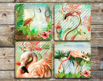 Flamingo Mix Drink Coasters, Set of 4 Neoprene Coasters