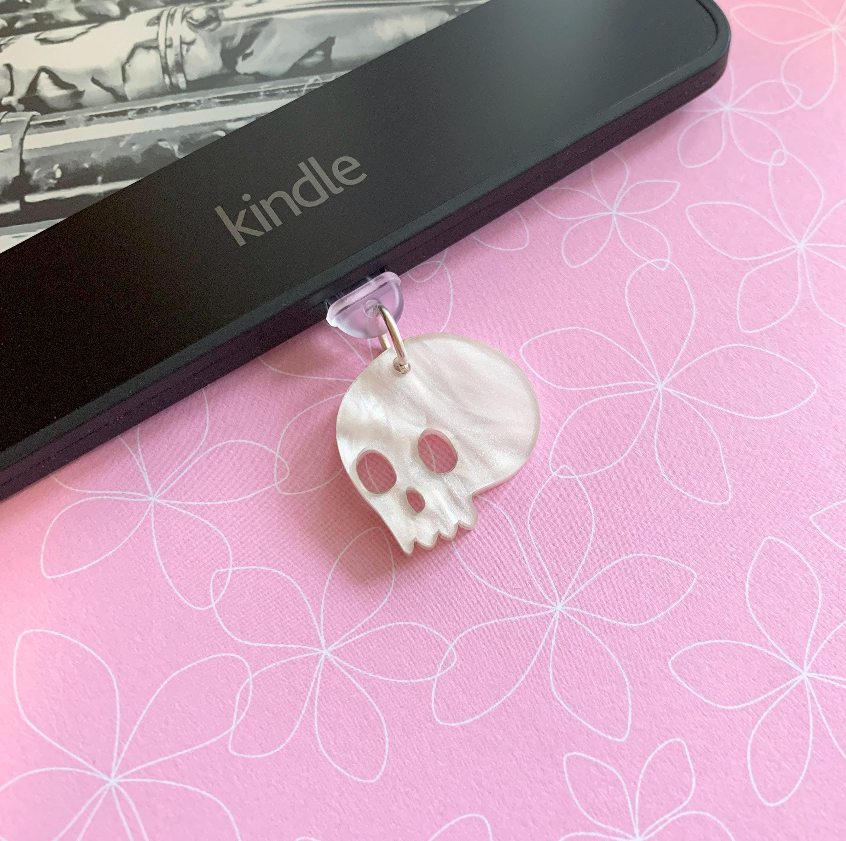 Shimmery Skull Kindle Charm: Acrylic Dust Plug, USB-C or Micro-USB